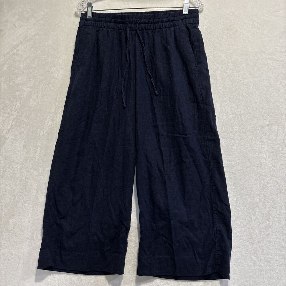 Banana Republic Linen Blend Wide Leg Crop Pull On Drawstring Pants Navy Small